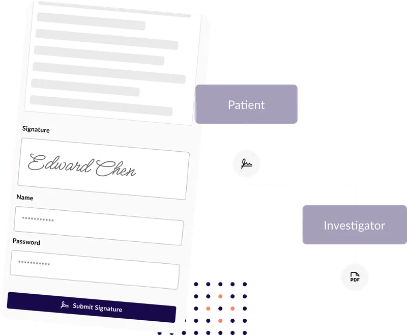 eConsent signature interface showing patient and investigator workflow