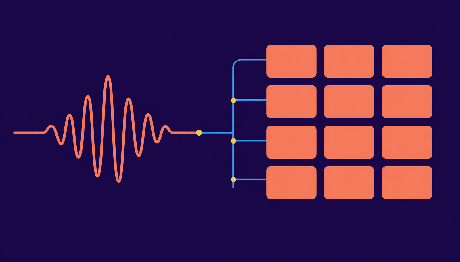 Branded graphic of a device sensor waveform flowing into a grid of structured assessment cards