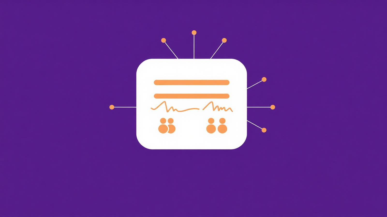 Branded graphic of a consent document with two linked signature paths over a neural network motif