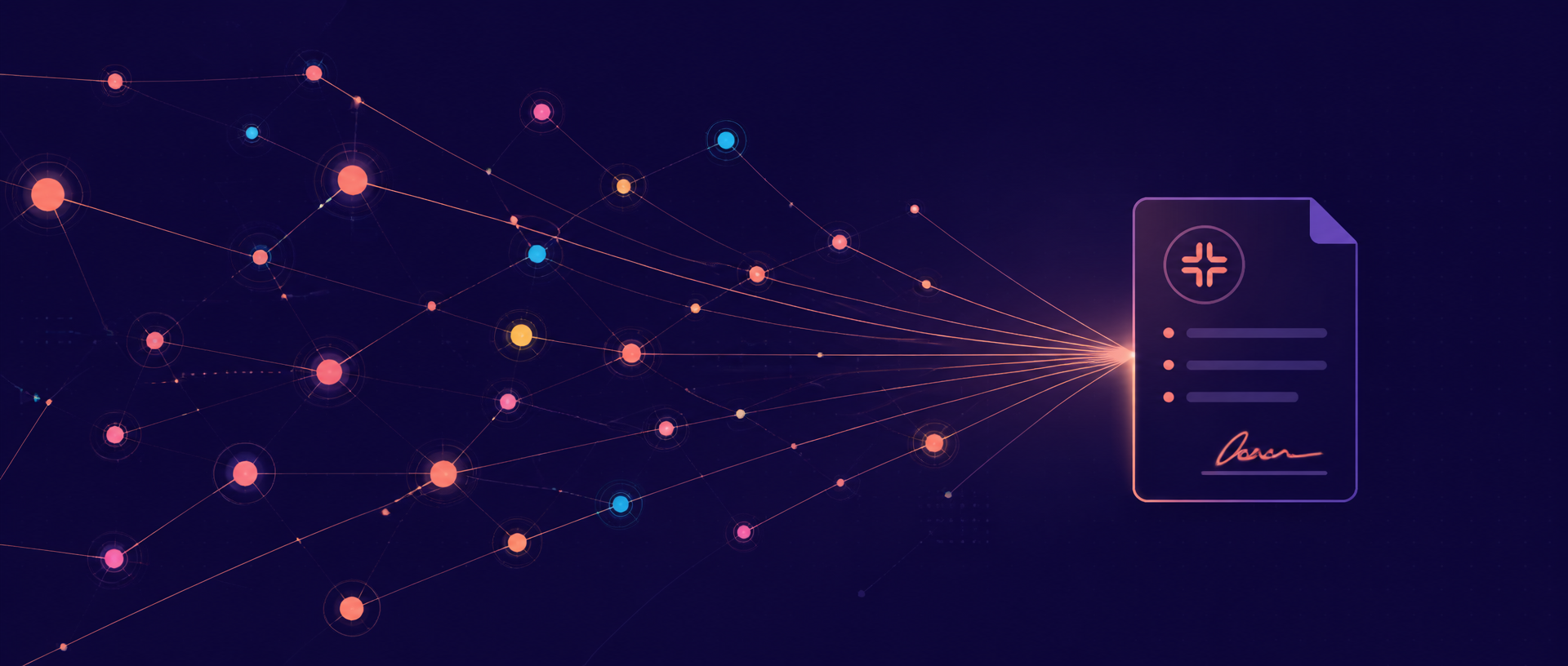 Branded graphic showing dispersed clinical trial sites connecting into a single signed electronic consent record