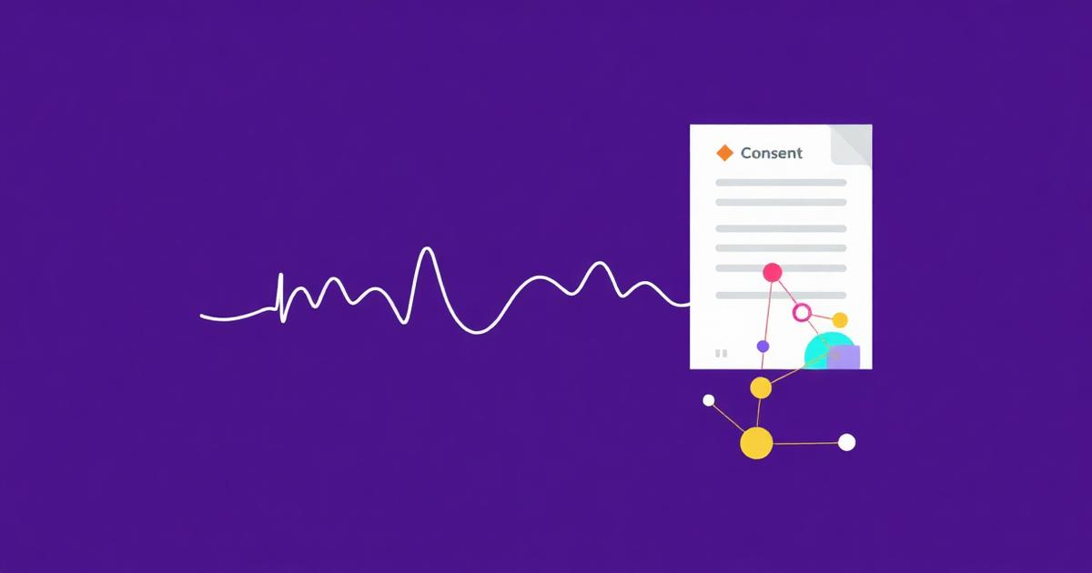 Branded graphic of a digital consent form linked to multiple study sites with a neurological waveform running through it