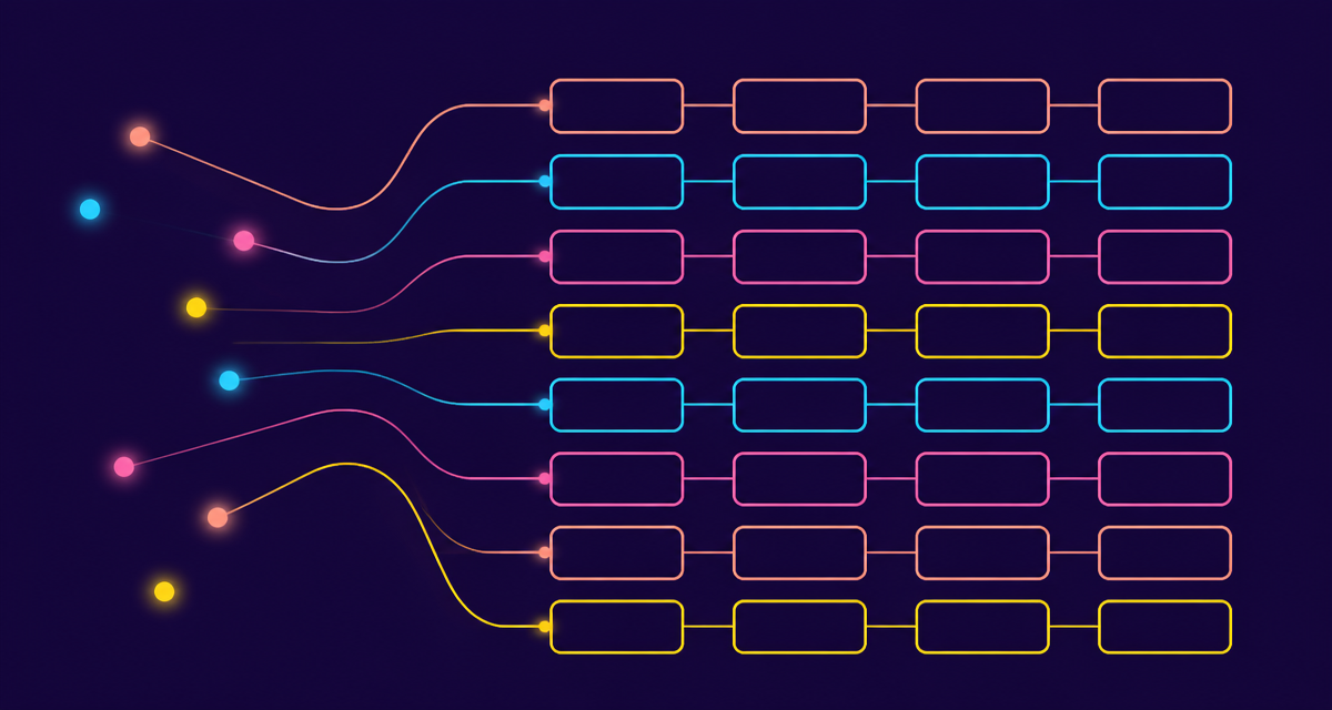 Branded graphic of a small cluster of patient data points flowing into a structured grid of case report form fields
