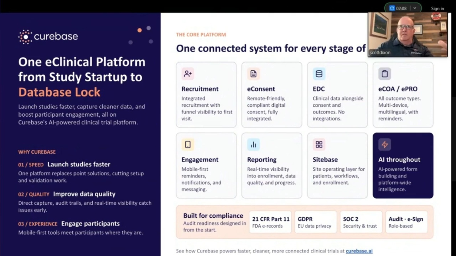 Scott Dixon presenting Curebase at R2GConnect Innovation